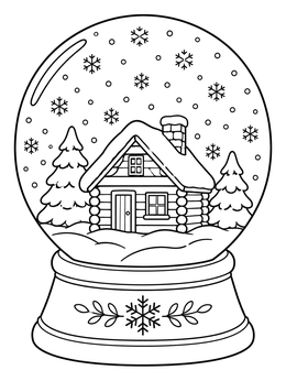 Free printable Cozy Log Cabin Snow Globe coloring page