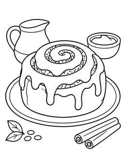 Free printable Sweet Cinnamon Roll On Plate coloring page