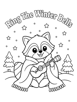 Free printable Cozy Raccoon Playing Ukulele coloring page