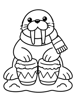 Free printable Cute Walrus Playing Bongo Drums coloring page