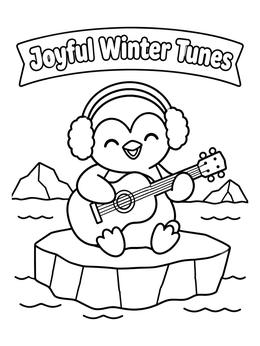 Free printable Penguin Playing Guitar On Iceberg coloring page