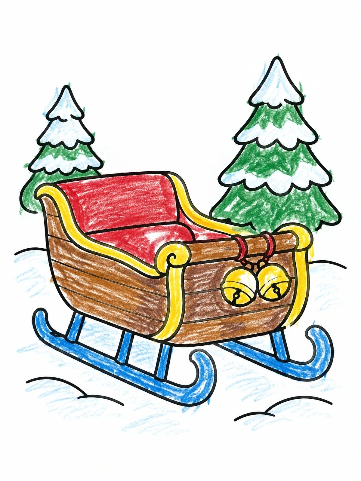 Colored example of the Winter Sleigh With Jingle Bells coloring page