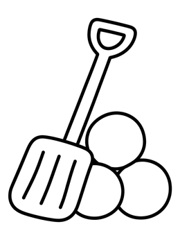 Free printable Snow Shovel And Snowballs coloring page