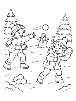 Free printable Winter Snowball Fight With Friends coloring page