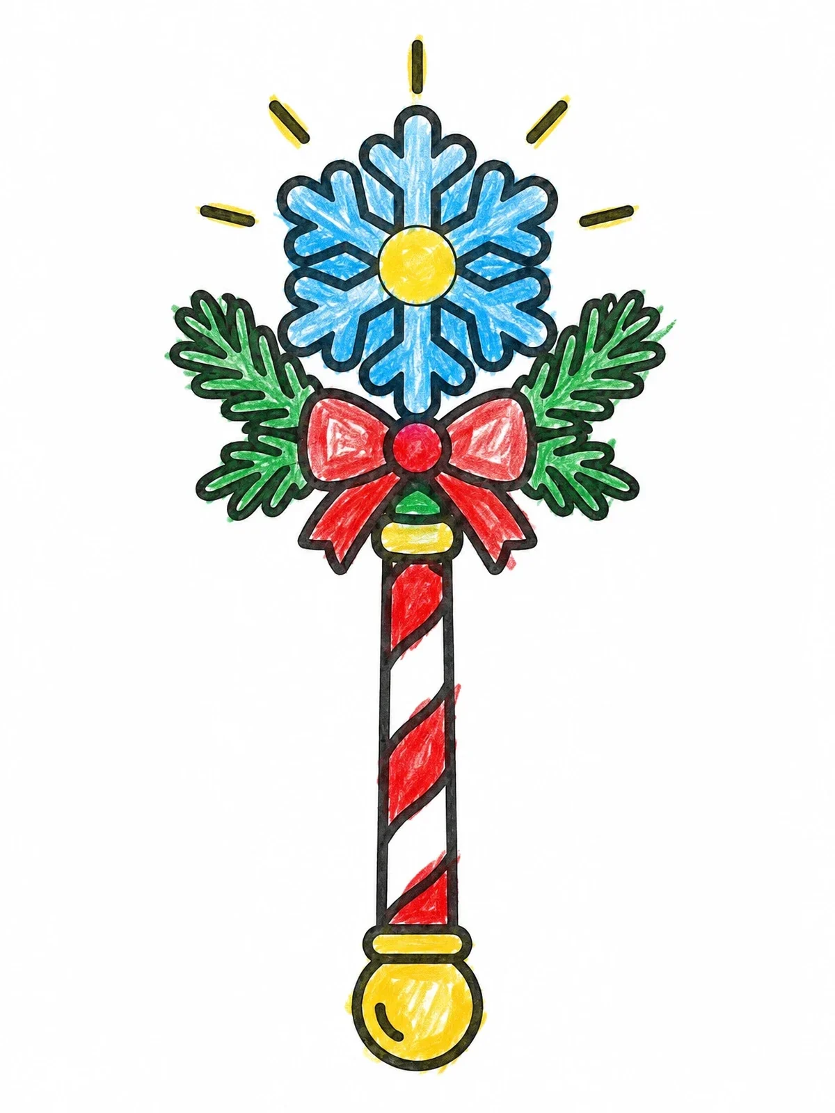 Colored example of the Winter Snowflake Magic Wand coloring page