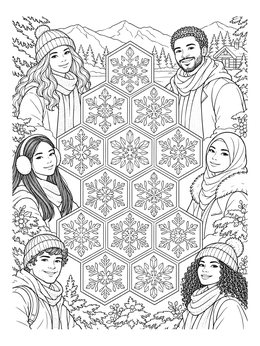 Free printable Winter Snowflakes In Hexagonal Pattern coloring page