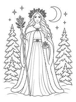 Free printable Winter Goddess In Snowy Forest coloring page