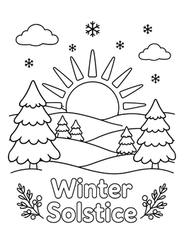 Free printable Winter Solstice Rising Sun Landscape coloring page