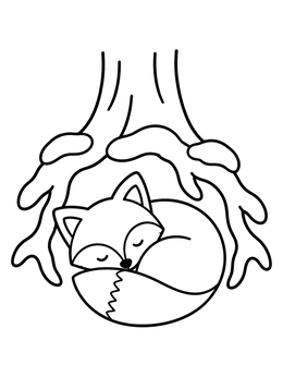 Free printable Sleeping Fox Under Tree Roots coloring page