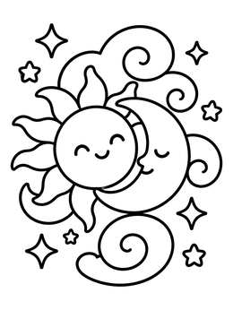 Free printable Smiling Sun And Crescent Moon coloring page