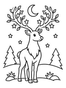 Free printable Winter Solstice Stag With Star Antlers coloring page