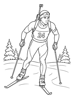 A biathlete on the track in this winter sports coloring page.