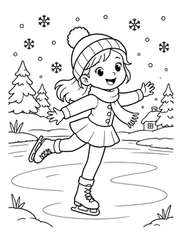 Free printable Cheerful Girl Ice Skating Outdoors coloring page