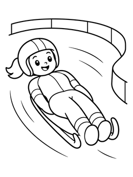 Free printable Happy Kid On A Luge Track coloring page