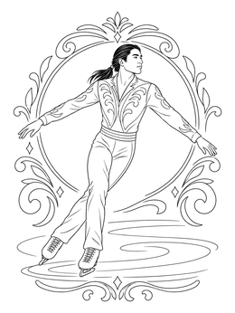 A male figure skater glides gracefully on this winter sports coloring page.