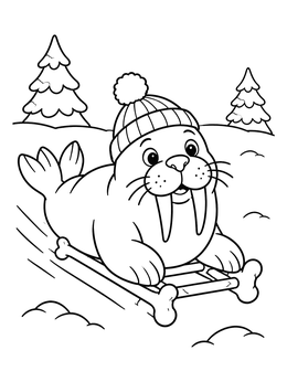 Free printable Walrus Sledding Down The Snow coloring page