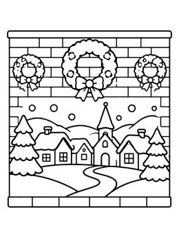 Free printable Winter Village Holiday Wall Mural coloring page