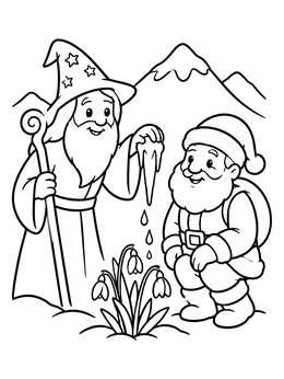 Free printable Winter Wizard And Santa With Snowdrops coloring page