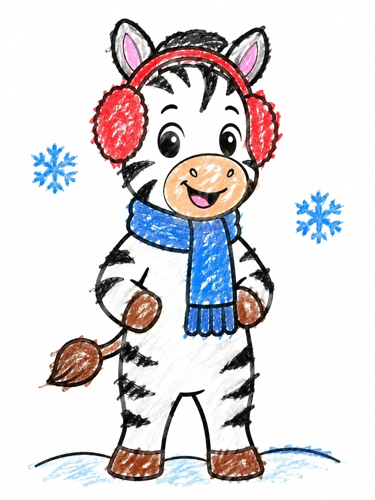 Colored example of the Winter Zebra With Earmuffs And Scarf coloring page