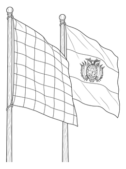 Two waving flags on wooden poles featured in this bolivia coloring page.