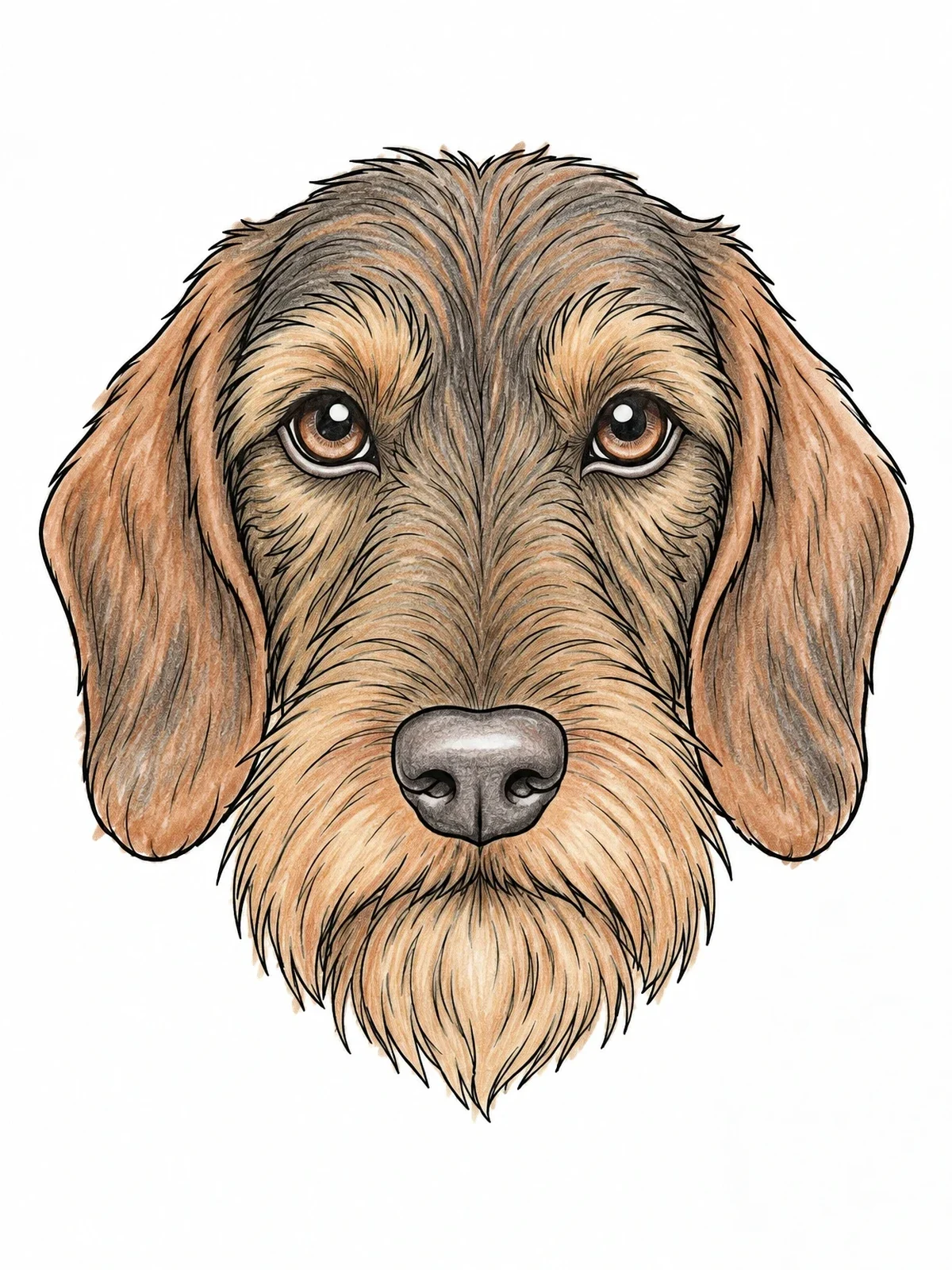 Colored example of the Wirehaired Dachshund Portrait coloring page