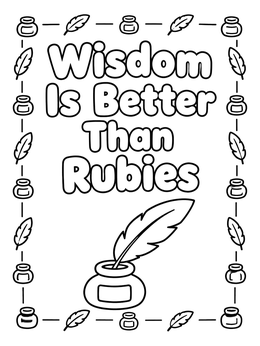 Free printable Wisdom Quote With Feather Quill And Inkwell coloring page