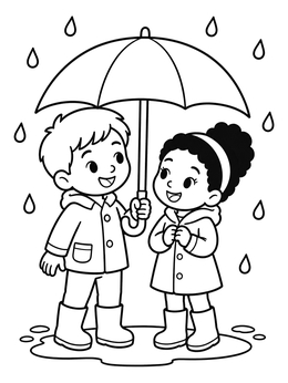 Free printable Sharing An Umbrella In Rain coloring page