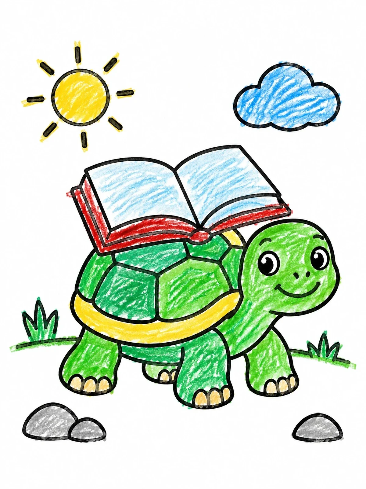 Colored example of the Wise Little Turtle With Book coloring page