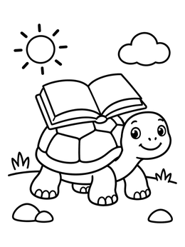 Free printable Wise Little Turtle With Book coloring page