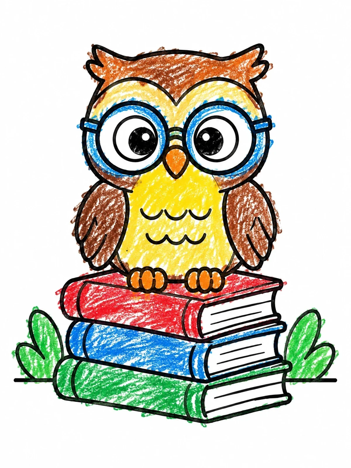 Colored example of the Wise Owl With Glasses On Books coloring page