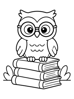 Free printable Wise Owl With Glasses On Books coloring page