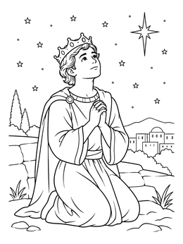 Free printable Young King Solomon Praying Under Stars coloring page