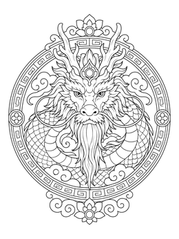 Free printable Wise Ancient Dragon In Decorative Medallion coloring page