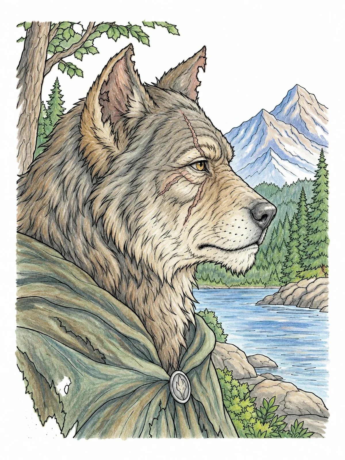 Colored example of the Wise Elder Werewolf In The Mountains coloring page