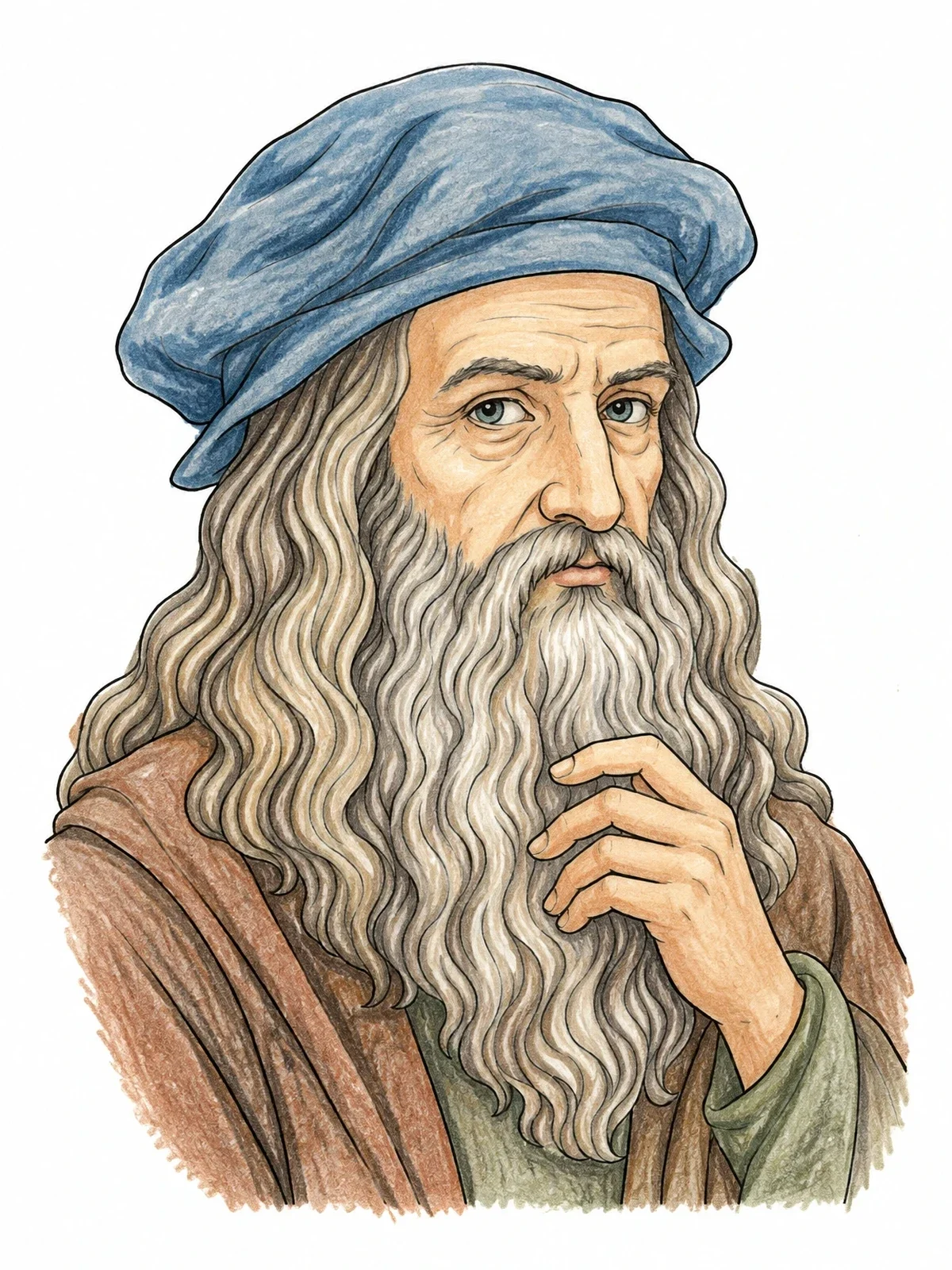Colored example of the Wise Leonardo Da Vinci Portrait coloring page