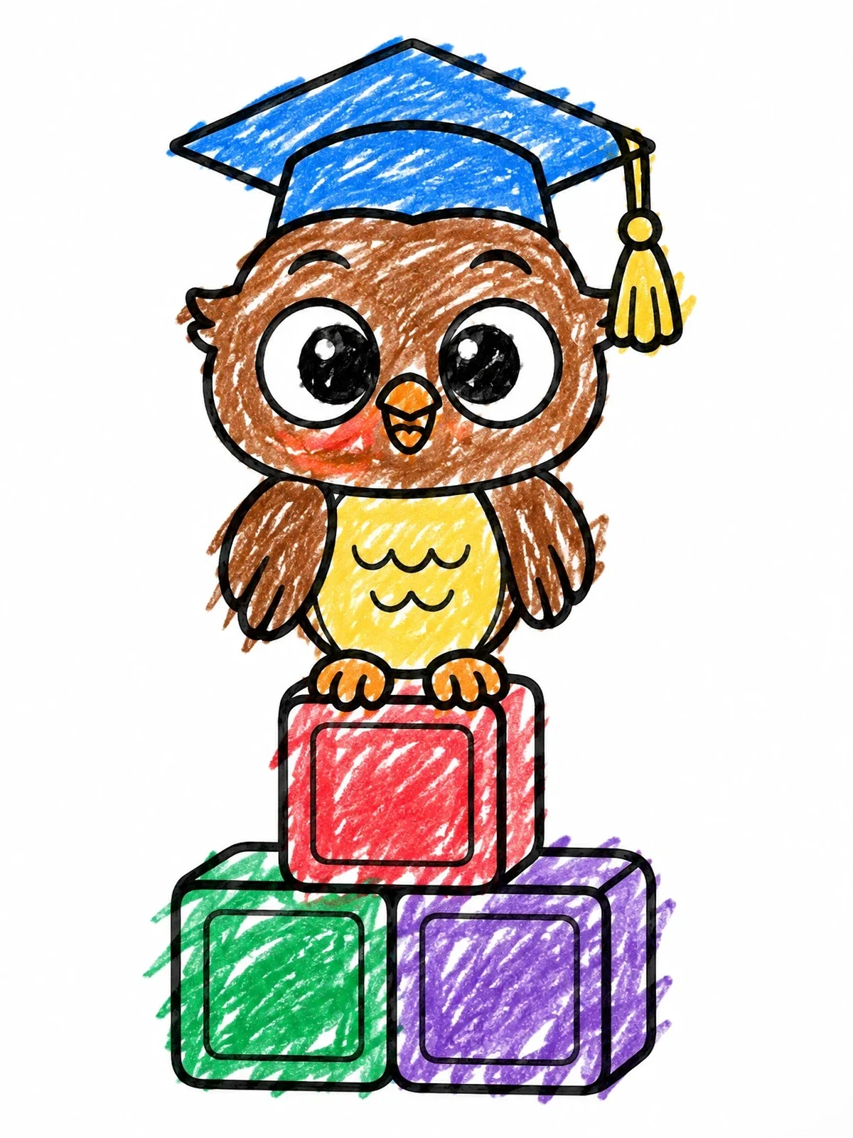 Colored example of the Wise Owl On Toy Blocks coloring page