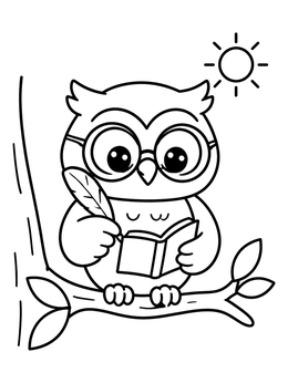 Free printable Wise Owl Writing On A Branch coloring page