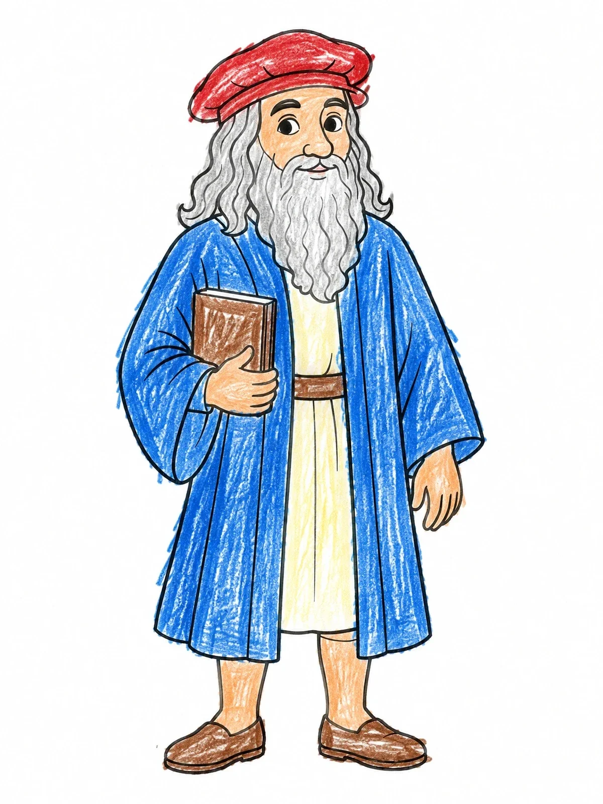 Colored example of the Wise Renaissance Scholar Holding A Book coloring page