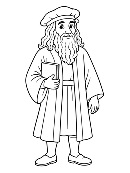 Free printable Wise Renaissance Scholar Holding A Book coloring page