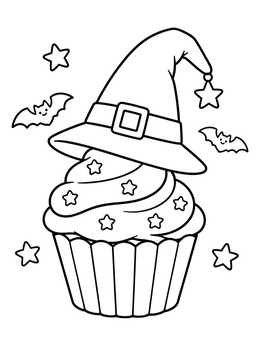 Free printable Witch Hat Halloween Cupcake coloring page