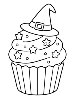 Free printable Witch Hat Halloween Cupcake coloring page