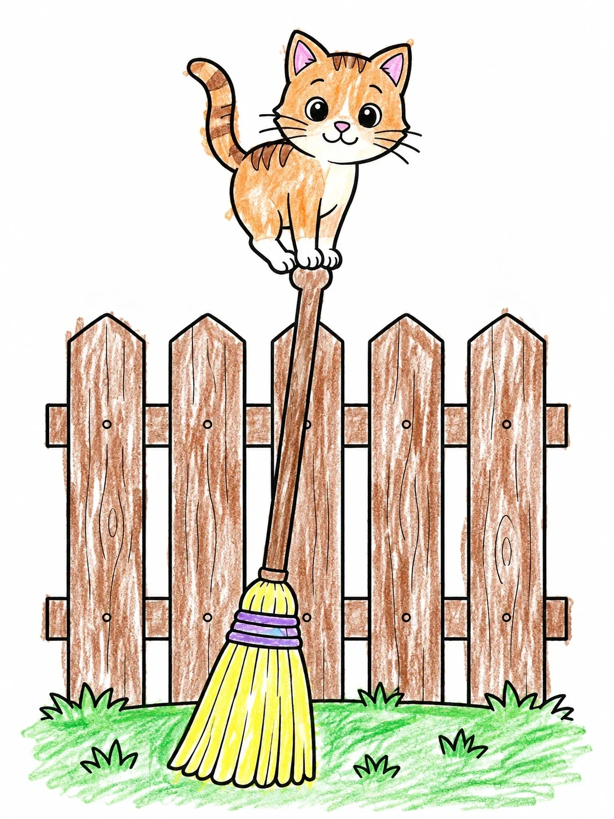 Colored example of the Kitten Balancing On A Broomstick coloring page