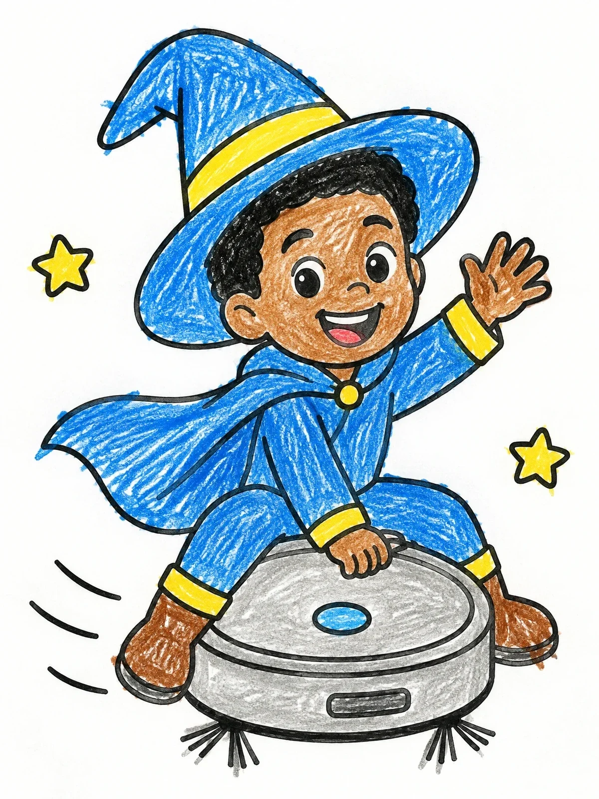 Colored example of the Little Wizard On A Robot Vacuum coloring page