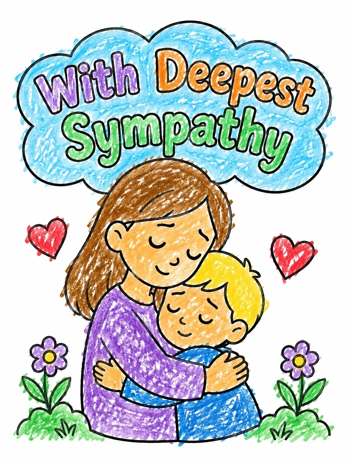 Colored example of the With Deepest Sympathy Caring Hug coloring page