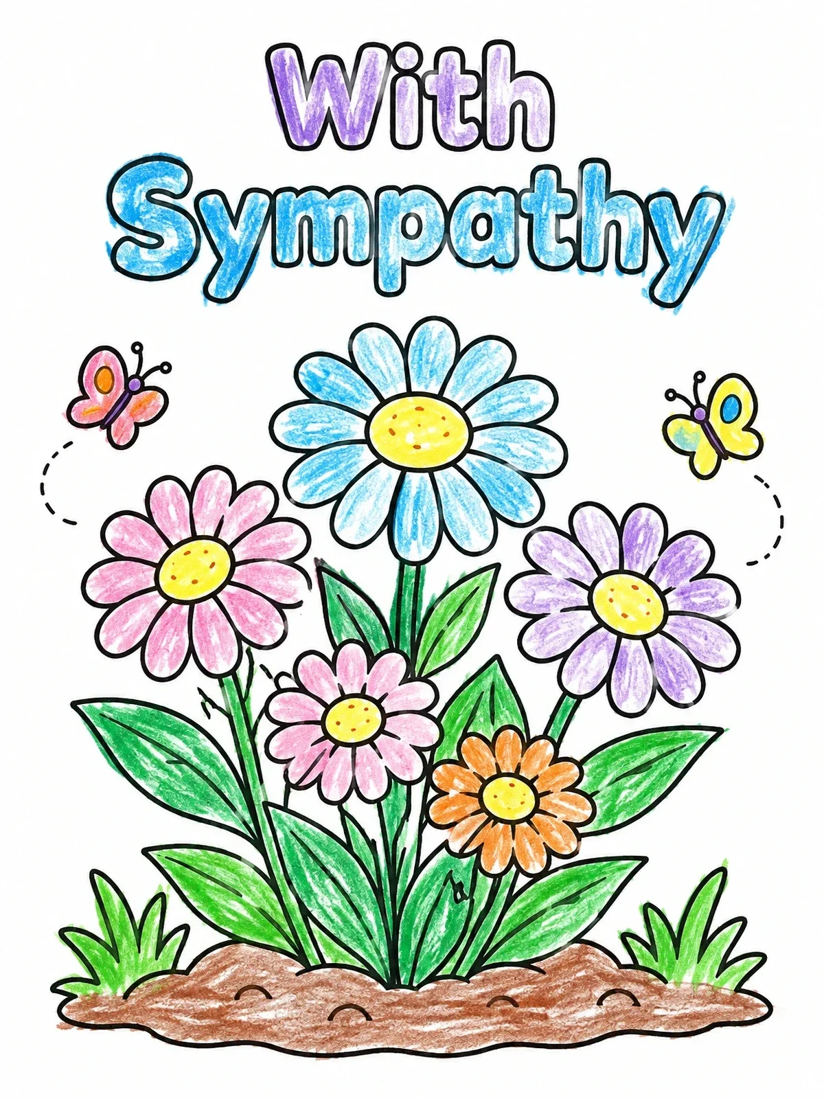 Colored example of the With Sympathy Blooming Daisy Garden coloring page