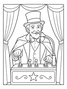 A vintage magician speaks into a tube in this wizard coloring page.