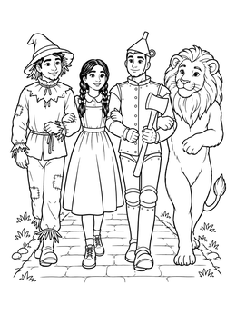 A fairytale group walking on a path in this wizard coloring page.