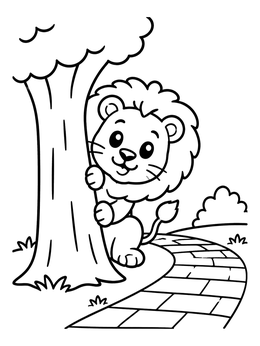 Free printable Playful Lion Behind A Tree coloring page