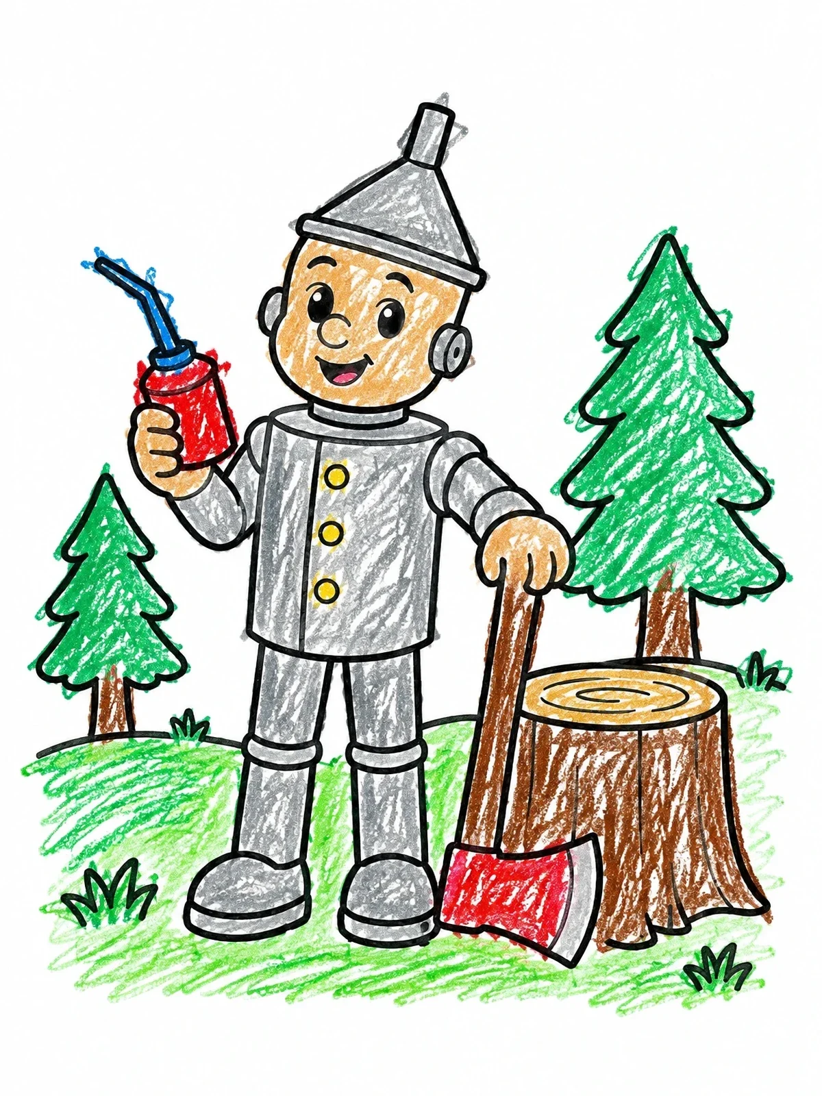 Colored example of the Tin Woodsman With Oil Can coloring page