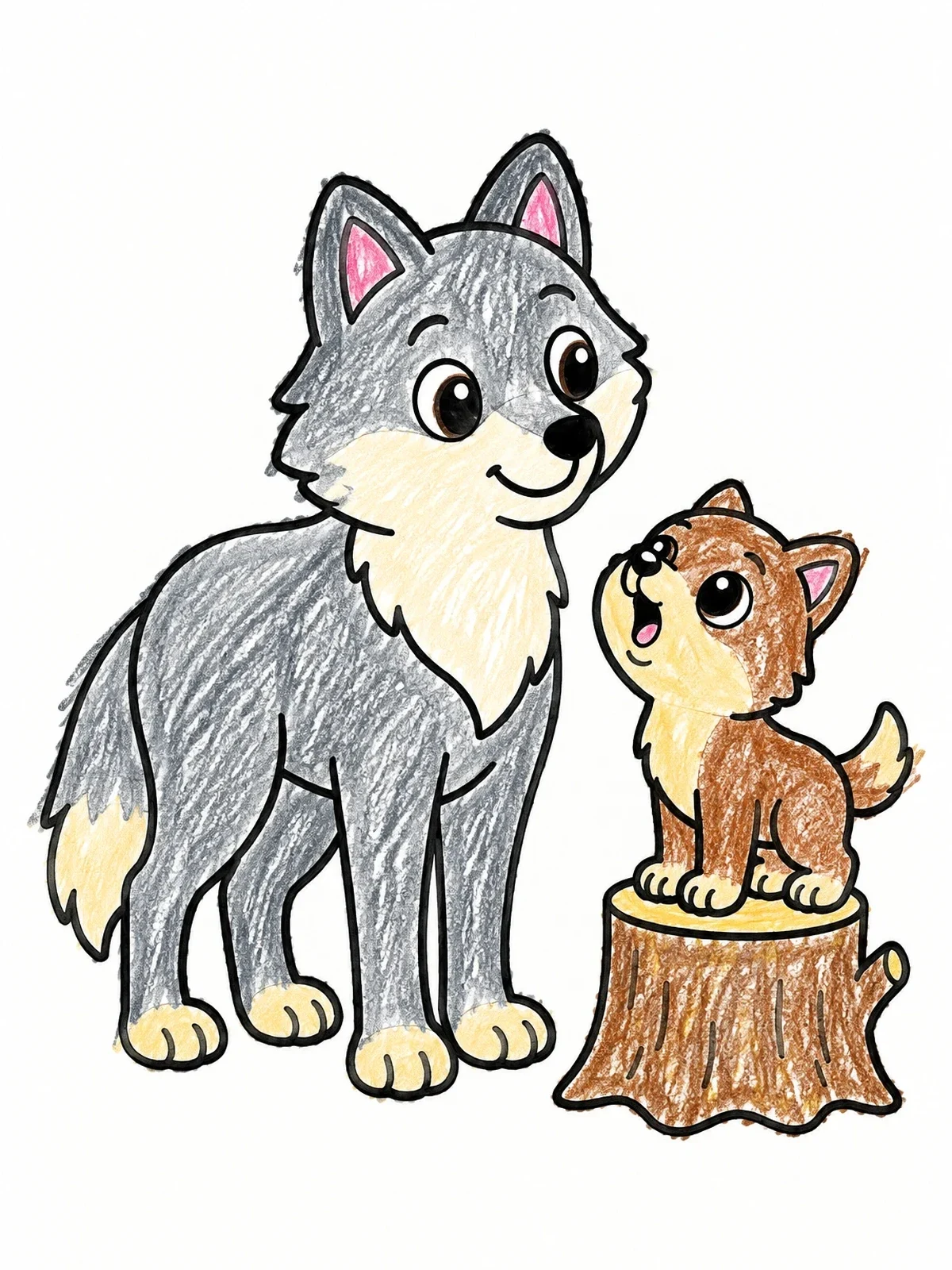 Colored example of the Wolf Mother And Howling Pup coloring page